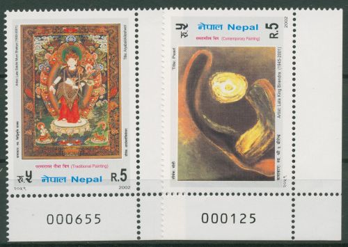 Nepal 2002 Gemälde 748/49 Ecken mit Bogennummer postfrisch