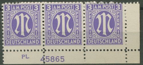 Bizone 1945 AM-POST Amerik. Druck mit Plattennummer 1 z Pl.-Nr. unten postfrisch