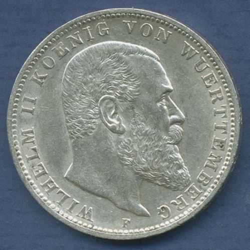 Württemberg 3 Mark 1910 F, König Wilhelm II., J 175 vz (m6782)