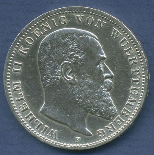 Württemberg 3 Mark 1914 F, König Wilhelm II., J 175 vz/vz+ (m6781)