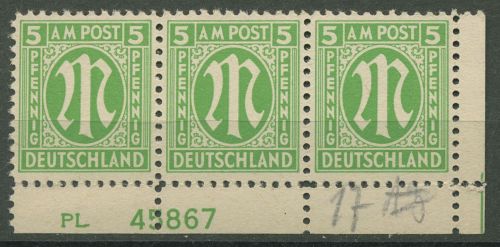Bizone 1945 AM-POST Amerik. Druck mit Plattennummer 3 z Pl.-Nr. unten postfrisch