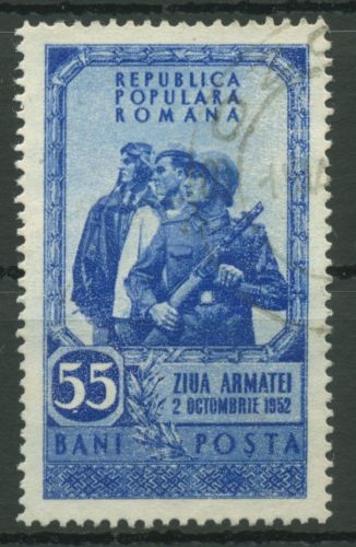 Rumänien 1952 Tag der Armee Soldat Flugzeug 1408 gestempelt