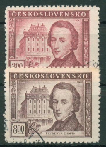 Tschechoslowakei 1949 Komponist Frederic Chopin 581/82 gestempelt