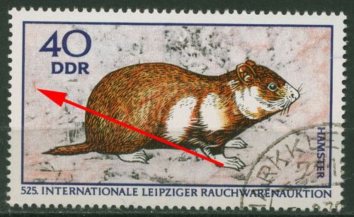 DDR 1970 Pelztiere: Hamster mit Plattenfehler 1544 F 25 gestempelt