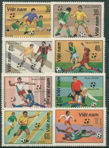 Vietnam 1990 Fußball-WM Italien MiNr.1214/21 mit Aufdruck 2212/19 postfrisch