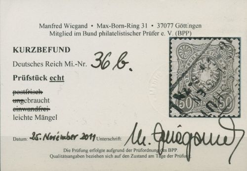 Dt. Reich 1875 PFENNIGE 36 b gestempelt geprüft mit Befund, leichte Mängel