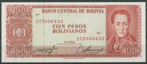 Bolivien 100 Pesos 1962, KM 164A kassenfrisch (K1854)