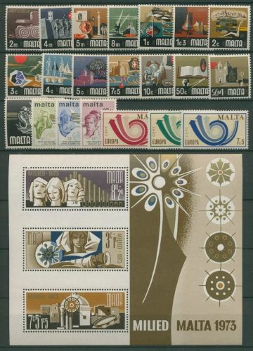 Malta 1973 Jahrgang komplett (457/80, Block 3) postfrisch (SG16701)