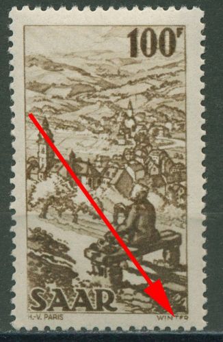 Saarland 1949 Bliestal mit Wiebelskirchen mit Plattenfehler 288 II postfrisch