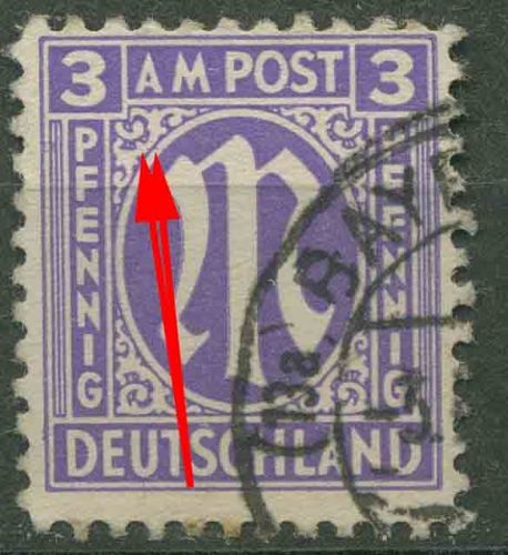 Bizone 1945 Amerik. Druck mit Plattenfehler 1 z VI, Papier z gestempelt