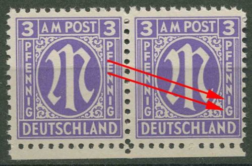 Bizone 1945 Amerik. Druck mit Plattenfehler 1 z VII, Papier z postfrisch