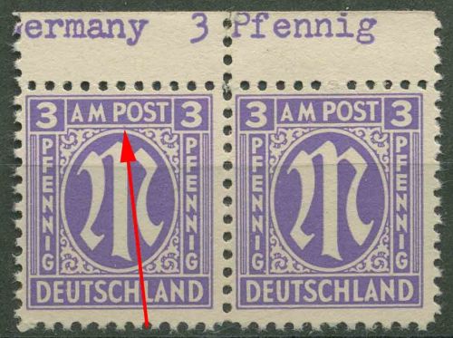 Bizone 1945 Am. Druck mit Plattenfehler 1 z f 5, Papier z postfrisch