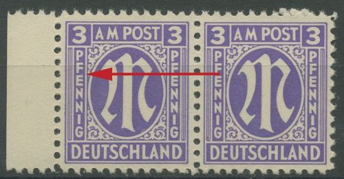 Bizone 1945 Am. Druck mit Plattenfehler 1 z f 21 B, Papier z postfrisch