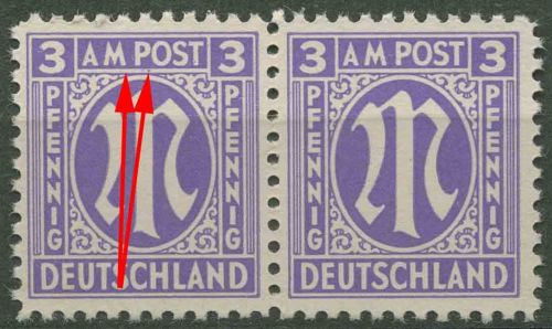 Bizone 1945 Am. Druck mit Plattenfehler 1 z f 26 B, Papier z postfrisch