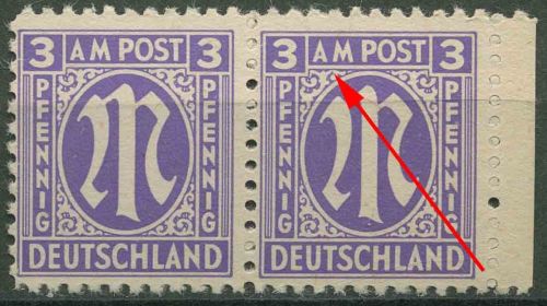 Bizone 1945 Am. Druck mit Plattenfehler 1 z f 30, Papier z postfrisch