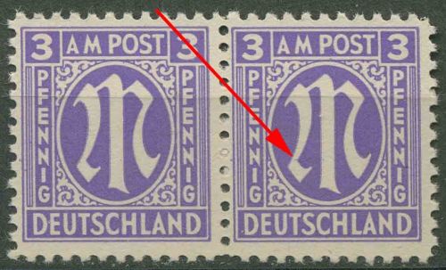 Bizone 1945 Am. Druck mit Plattenfehler 1 z f 34, Papier z postfrisch