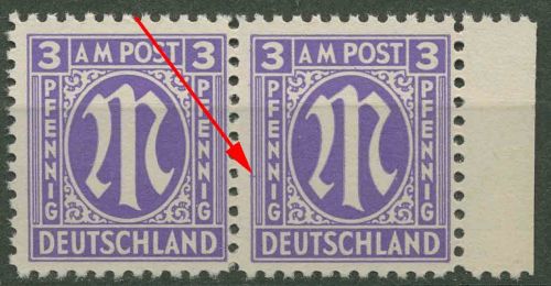 Bizone 1945 Am. Druck mit Plattenfehler 1 z f 40 A, Papier z postfrisch