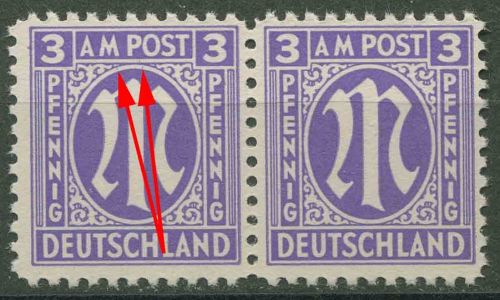 Bizone 1945 Am. Druck mit Plattenfehler 1 z f 47 A, Papier z postfrisch