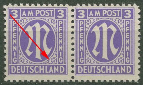Bizone 1945 Am. Druck mit Plattenfehler 1 z f 47 B, Papier z postfrisch