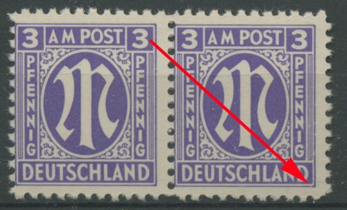 Bizone 1945 Am. Druck mit Plattenfehler 1 x f 49, Papier x postfrisch