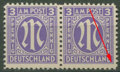 Bizone 1945 Am. Druck mit Plattenfehler 1 z f 49, Papier z postfrisch