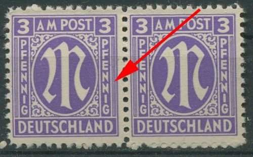 Bizone 1945 Am. Druck mit Plattenfehler 1 x f 57, Papier x postfrisch