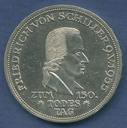 Deutschland 5 DM 1955 Friedrich Schiller, J 389 ss/ss+ (m6788)