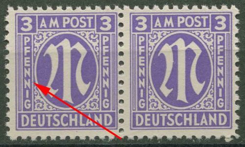 Bizone 1945 Am. Druck mit Plattenfehler 1 z f 66, Papier z postfrisch