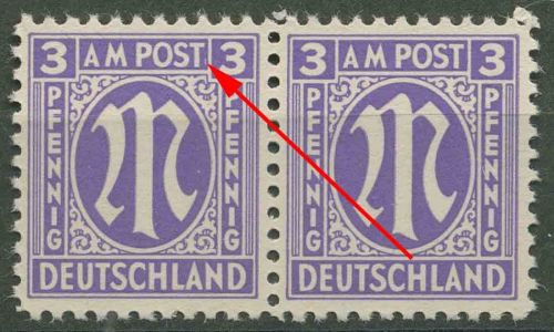 Bizone 1945 Am. Druck mit Plattenfehler 1 z f 67, Papier z postfrisch