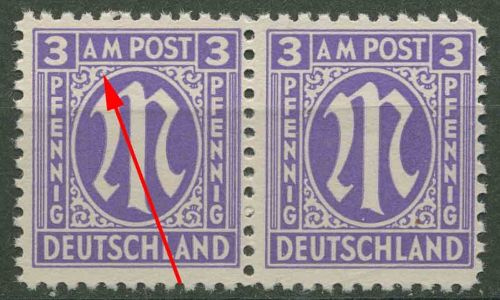 Bizone 1945 Am. Druck mit Plattenfehler 1 z f 75 B, Papier z postfrisch