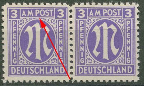Bizone 1945 Am. Druck mit Plattenfehler 1 z f 77, Papier z postfrisch