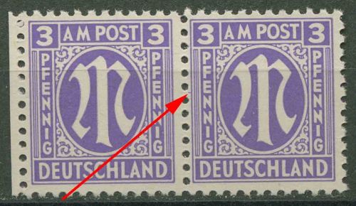 Bizone 1945 Am. Druck mit Plattenfehler 1z f 82, Papier z postfrisch