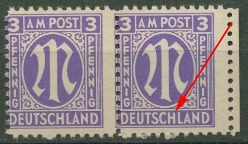 Bizone 1945 Am. Druck mit Plattenfehler 1 z f 90, Papier z postfrisch