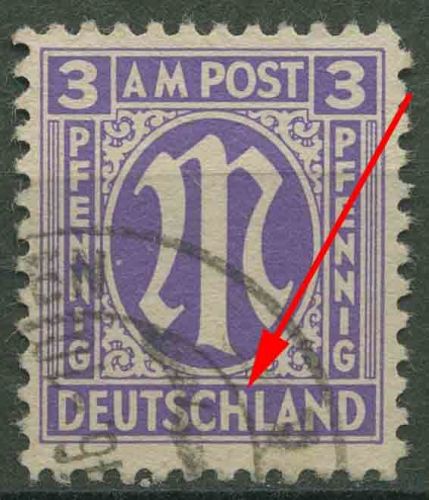 Bizone 1945 Am. Druck mit Plattenfehler 1 z f 90, Papier z gestempelt