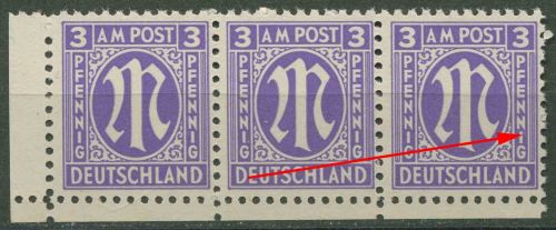 Bizone 1945 Am. Druck mit Plattenfehler 1 z f 93, Papier z postfrisch
