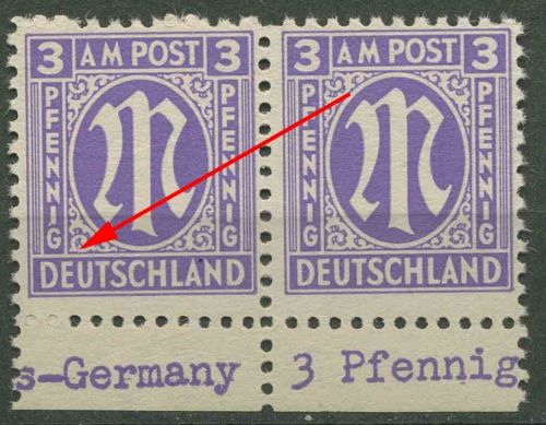 Bizone 1945 Am. Druck mit Plattenfehler 1 z f 95 B, Papier z postfrisch