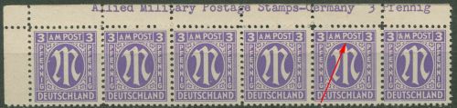Bizone 1945 Am. Druck Inschrift oben, Plattenfehler 1 z f 5, Papier z postfrisch