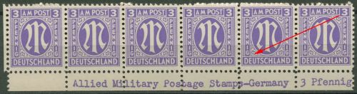 Bizone 1945 Am. Druck Inschrift unten Plattenfehler 1z f 95 B Papier z postfr.