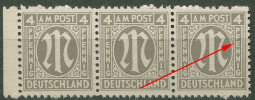 Bizone 1945 Am. Druck mit Plattenfehler 2 z I, Papier z postfrisch