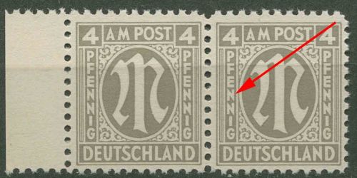 Bizone 1945 Am. Druck mit Plattenfehler 2 z f 62, Papier z postfrisch