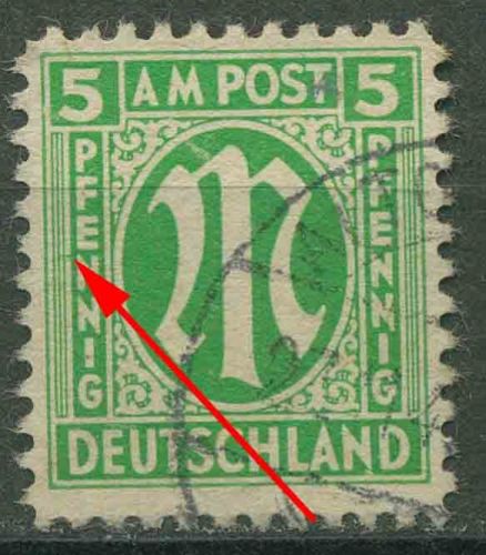 Bizone 1945 Am. Druck mit Plattenfehler 3 z III, Papier z gestempelt