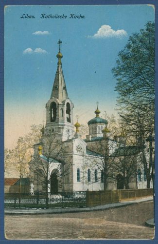Liepaja Libau Katholische Kirche, gelaufen 1916 als Feldpost (AK5209)