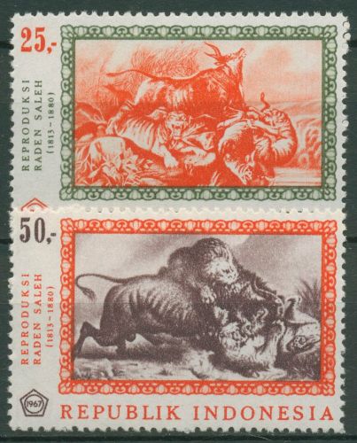 Indonesien 1967 Gemälde Tiger Büffel 590/91 postfrisch