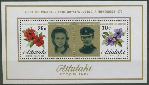 Aitutaki 1973 Prinzessin Anne und Mark Phillips Block 1 postfrisch (C73654)