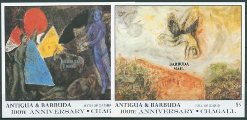Barbuda 1987 Gemälde Marc Chagall Block 124/25 postfrisch (C64514)