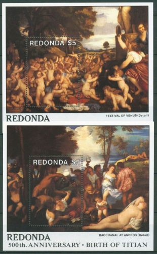Antigua - Redonda 1988 Gemälde Tizian Block 51/52 postfrisch (C64525)