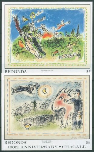 Antigua - Redonda 1987 Gemälde Marc Chagall Block 38/39 postfrisch (C64526)