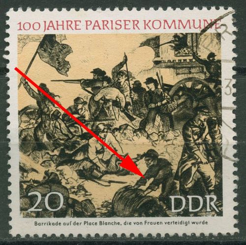 DDR 1971 100 Jahre Pariser Kommune mit Plattenfehler 1656 F 19 gestempelt