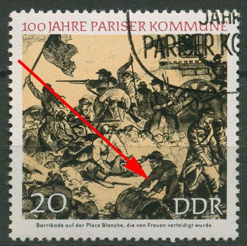 DDR 1971 100 Jahre Pariser Kommune mit Plattenfehler 1656 F 19 mit Sonderstempel