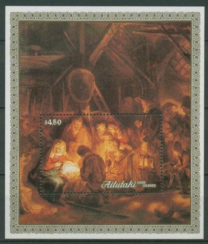 Aitutaki 1988 Weihnachten Gemälde von Rembrandt Block 71 postfrisch (C41148)